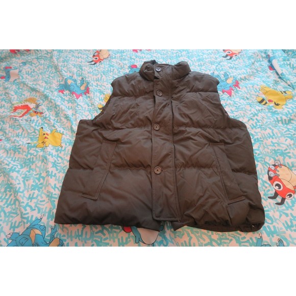 2006 Banana Republic Brown Goose Down Filled Puffer Vest Zip Button Black XL